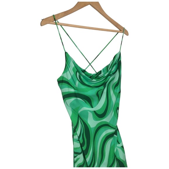 Zara Safia Dress Micro Mini 70s Inspired Criss Cross Straps Abstract Green Small - Picture 7 of 15